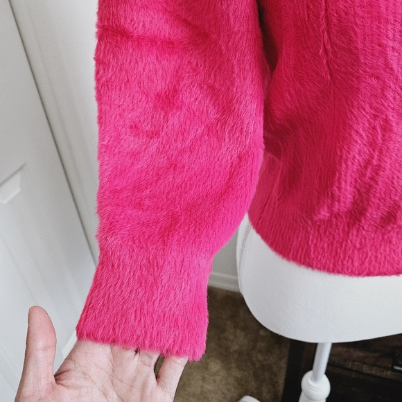 🆕️Free People Moonbeam Cropped Boho-Chic Sweater Raspberry Pop Pink SZ Medium - Picture 8 of 14